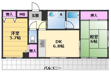 グランエクセル高師浜(2DK/1階)の間取り写真