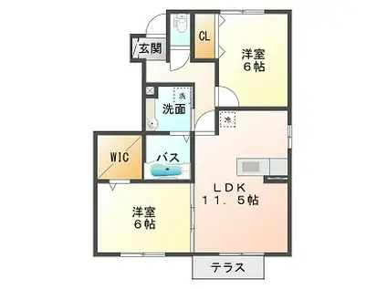 プランドール安岡III(2LDK/1階)の間取り写真