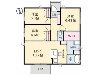 シャーメゾン山王田J棟(3LDK/1階)の間取り写真