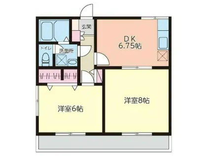 ベルジュ・リーオ(2DK/2階)の間取り写真