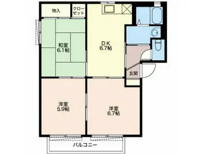 オークコートB(3DK/2階)の間取り写真