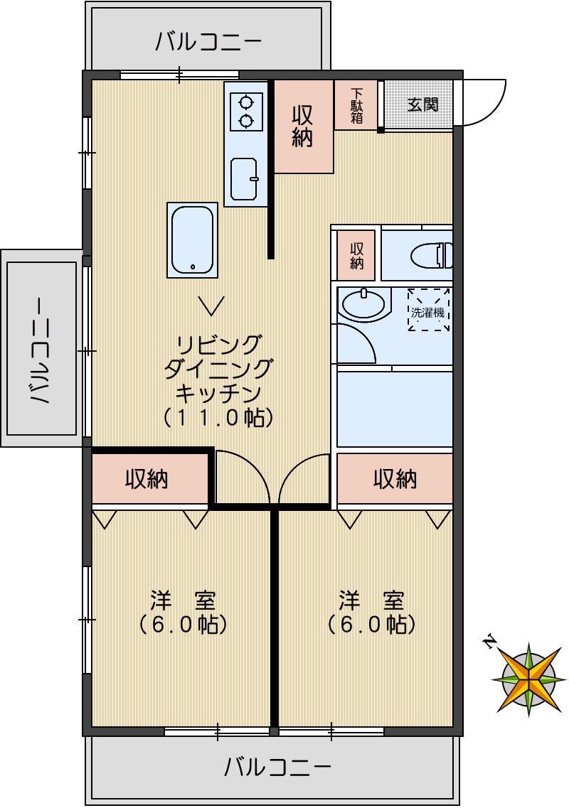 岡部ビル(2LDK/7階)の間取り写真