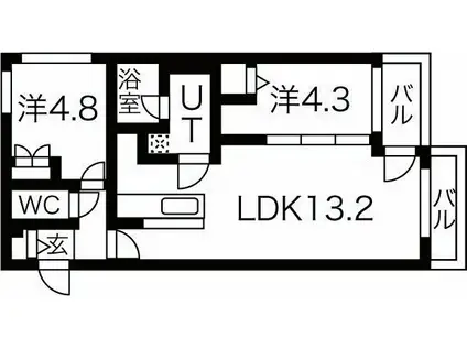 メニーズコート麻生西プレミア(2LDK/2階)の間取り写真