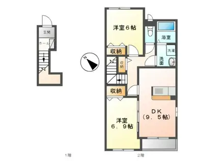コモド ピノIII(2DK/2階)の間取り写真