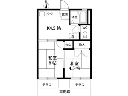 サンハイツときわ台(2K/1階)の間取り写真
