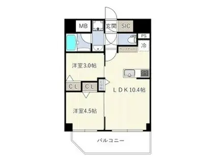 エスリードレジデンス ザ・クラン南堀江(2LDK/2階)の間取り写真