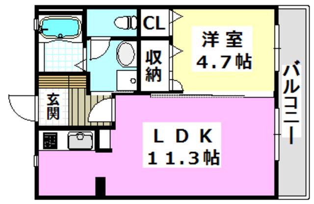 シャーメゾン北春日丘A棟(1LDK/1階)の間取り写真