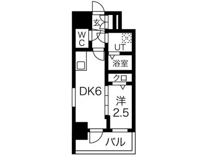 エスリード池下レスティア(1DK/2階)の間取り写真
