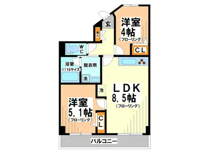 エストゥルース府中(2LDK/4階)の間取り写真