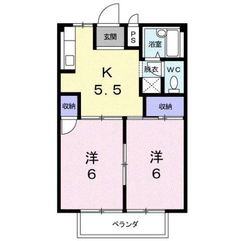 ラベンダーハウス(2K/2階)の間取り写真