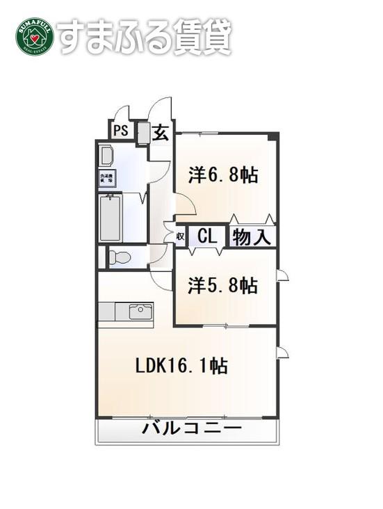 フルール・ド・スリジェ(2LDK/6階)の間取り写真