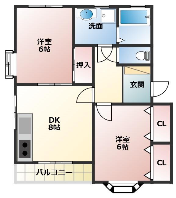 サニーヒルB棟(2DK/2階)の間取り写真
