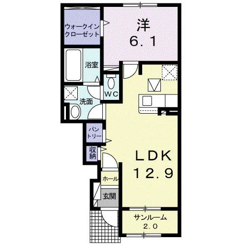 フロイデ C(1LDK/1階)の間取り写真