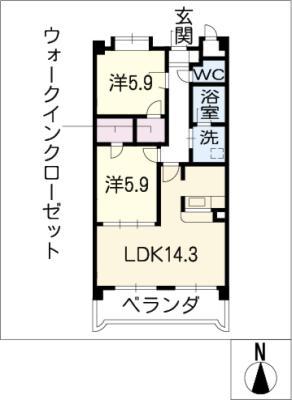 クレール新知(2LDK/2階)の間取り写真