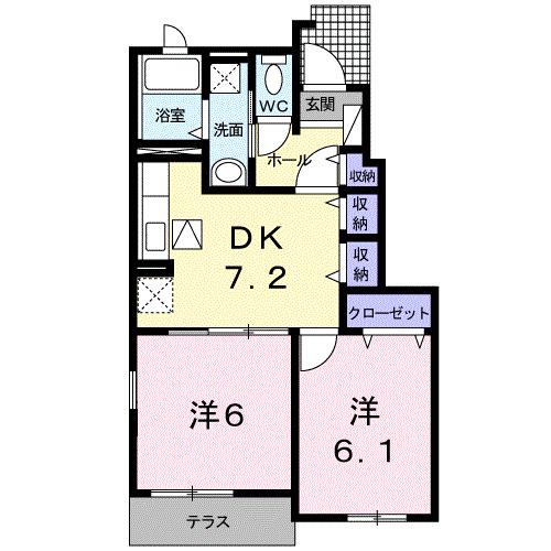 ドリームハウスII(2DK/1階)の間取り写真