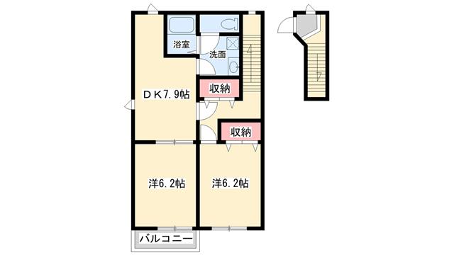 レフィナード阿成(2DK/2階)の間取り写真