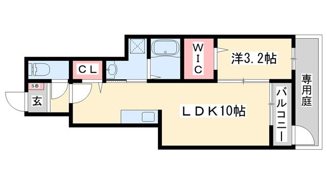 アンサードリーム加古川(1LDK/1階)の間取り写真