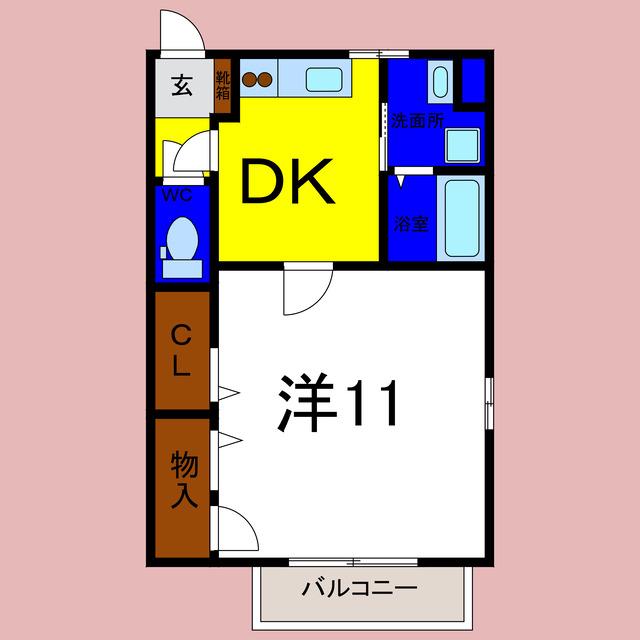 レインボーハウス(1DK/1階)の間取り写真