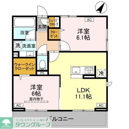 ノーブルラフィネ万平町 A(2LDK/3階)の間取り写真