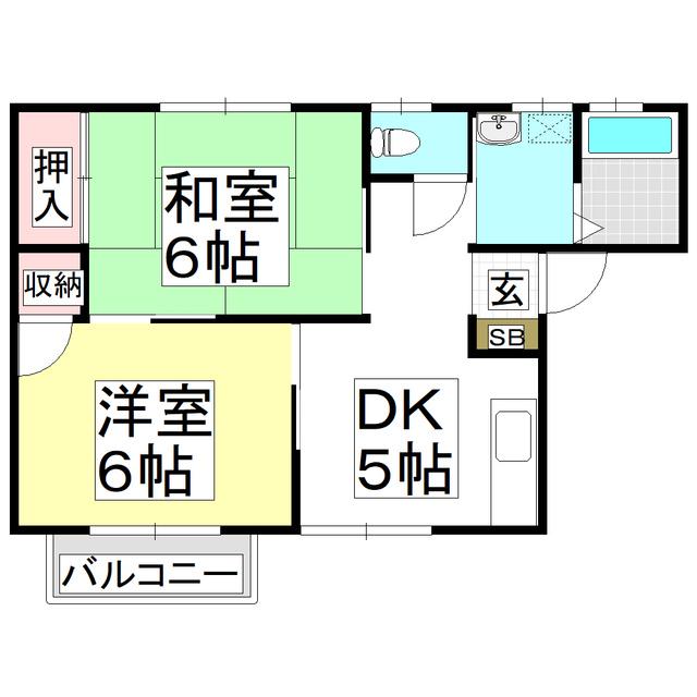 サンハイム中央A(2DK/2階)の間取り写真