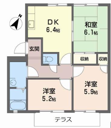 パル今福B棟(3DK/1階)の間取り写真