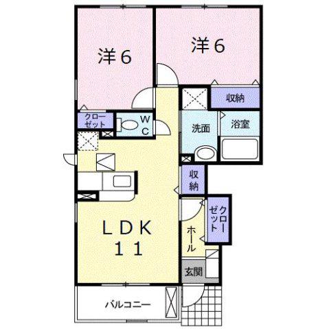 ロータス鳥生C(2LDK/1階)の間取り写真