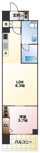 アーバネックス難波ウエスト(1LDK/8階)の間取り写真