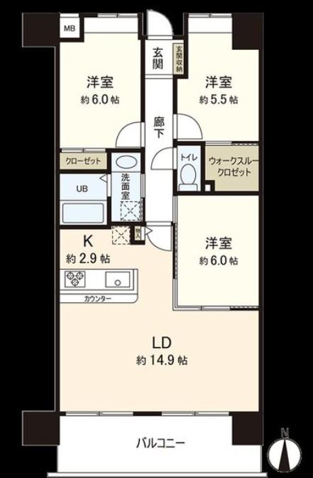 MFPRコート宮町(3LDK/4階)の間取り写真