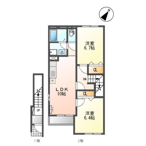 メゾンド・ルピナス壱号館(2LDK/2階)の間取り写真