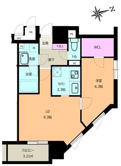 108二十人町(1LDK/6階)の間取り写真