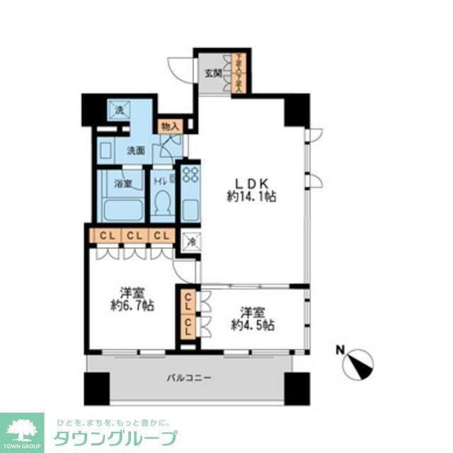 プロスペクトKALON三ノ輪(2LDK/14階)の間取り写真