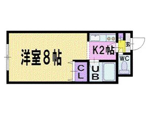 クリア美しが丘(1K/2階)の間取り写真