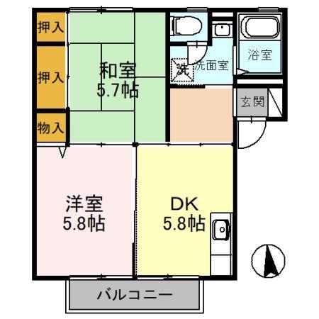 ディアス諸江 A棟(2DK/2階)の間取り写真