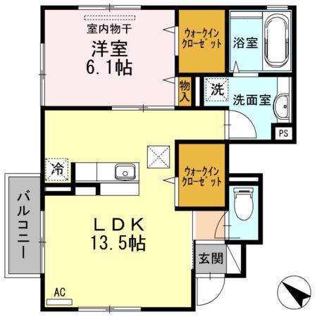 クレール武岡(1LDK/1階)の間取り写真