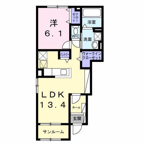 レスポワール B(1LDK/1階)の間取り写真