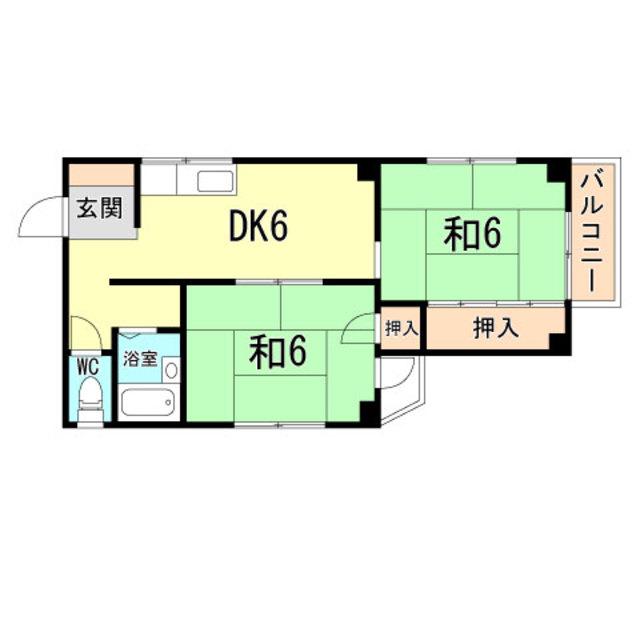 ベルメゾン駒ヶ林(2DK/3階)の間取り写真