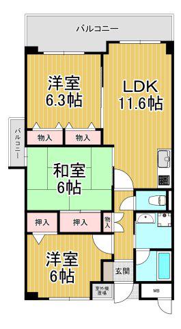 メルベーユ宝塚(3LDK/2階)の間取り写真