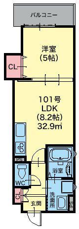 クリエオーレ中川東(1LDK/1階)の間取り写真