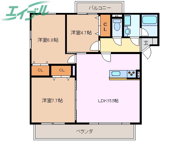 グランコートK(3LDK/2階)の間取り写真