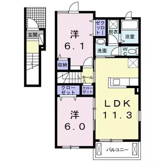 コッティ オリーブ B(2LDK/2階)の間取り写真