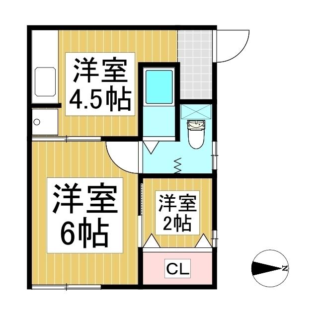 愛山荘B棟(2K/1階)の間取り写真