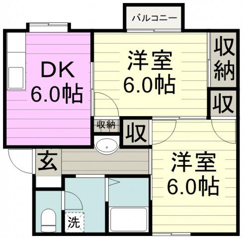 島村ハイツ(2DK/1階)の間取り写真