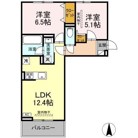 クレール林V(2LDK/3階)の間取り写真