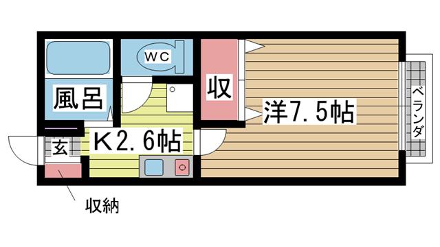エーデルハイム会下山(1K/1階)の間取り写真