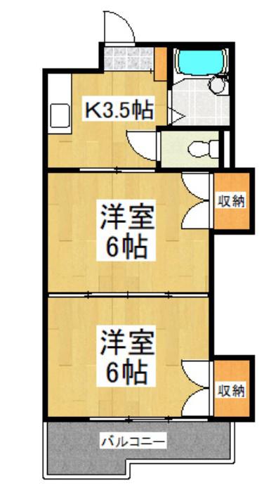 ペアーパレス(2K/2階)の間取り写真