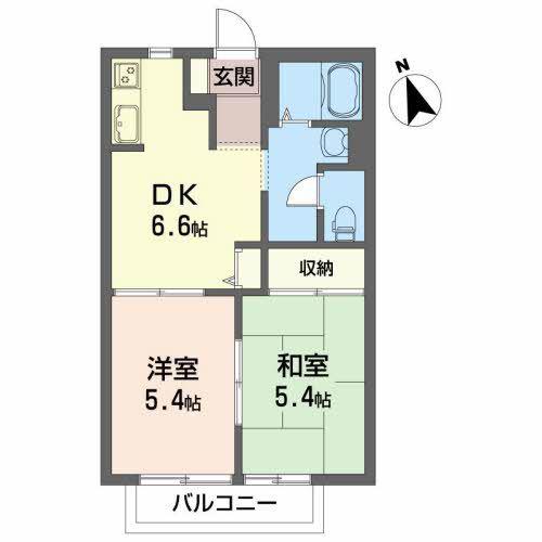 イルマーレB(2DK/1階)の間取り写真