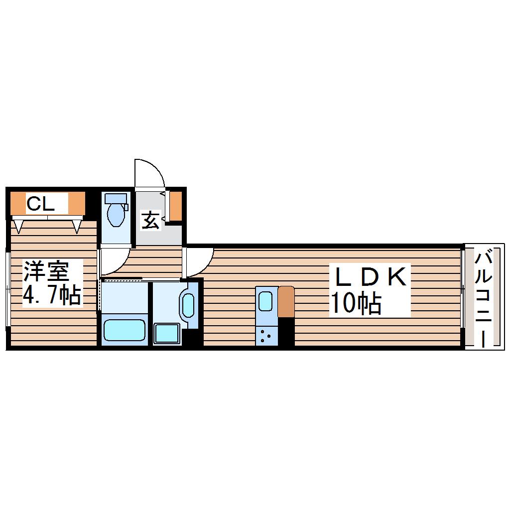 D-ROOM木町通(1LDK/3階)の間取り写真