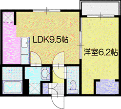 千歳市東郊AP(1LDK/1階)の間取り写真