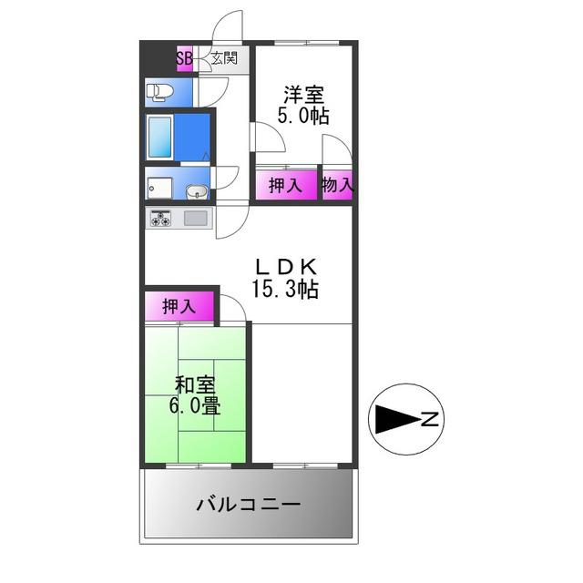 ハイコート加美(2LDK/2階)の間取り写真