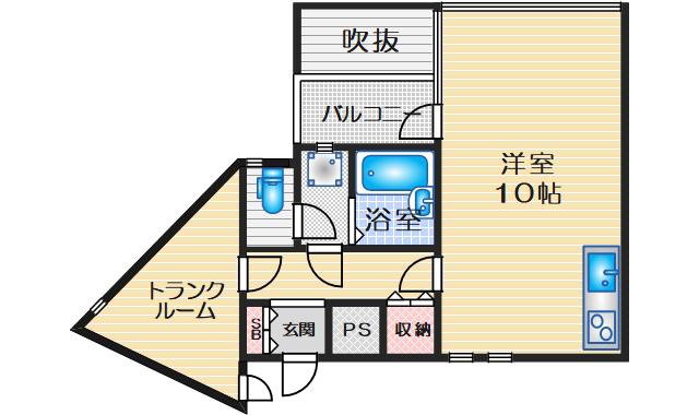 ハイム緑地公園(ワンルーム/3階)の間取り写真